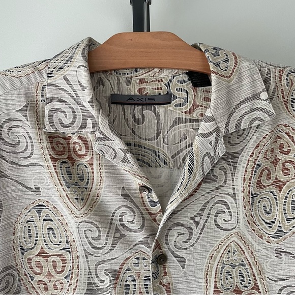 Axis 100% Silk Printed Casual Button Down Short Sleeve Shirt Mens Size Medium - Picture 4 of 7